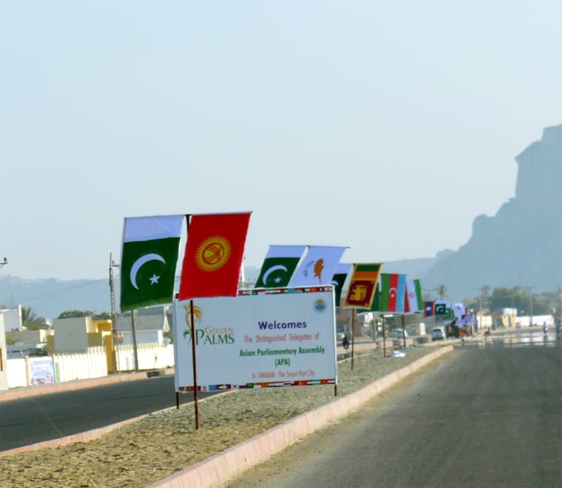 کوئٹہ: گوادر کی شاہراہوں پر پاکستان اور 29 ممالک کے پرچم لگا دئے گئے